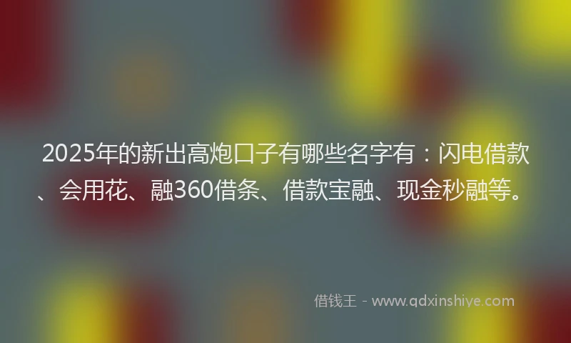 2025年的新出高炮口子有哪些名字有：闪电借款、会用花、融360借条、借款宝融、现金秒融等。