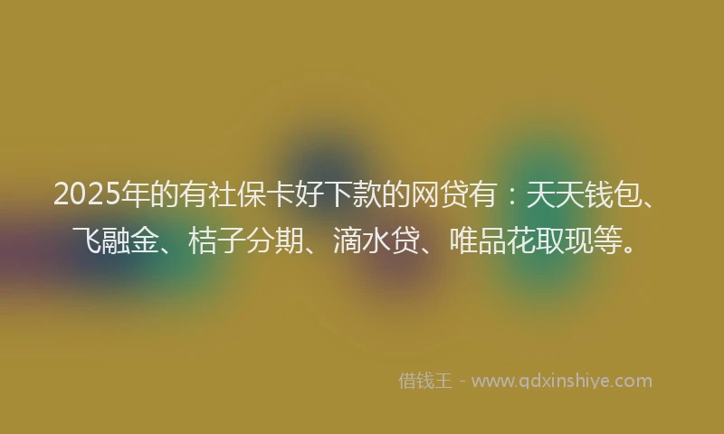2025年的有社保卡好下款的网贷有：天天钱包、飞融金、桔子分期、滴水贷、唯品花取现等。