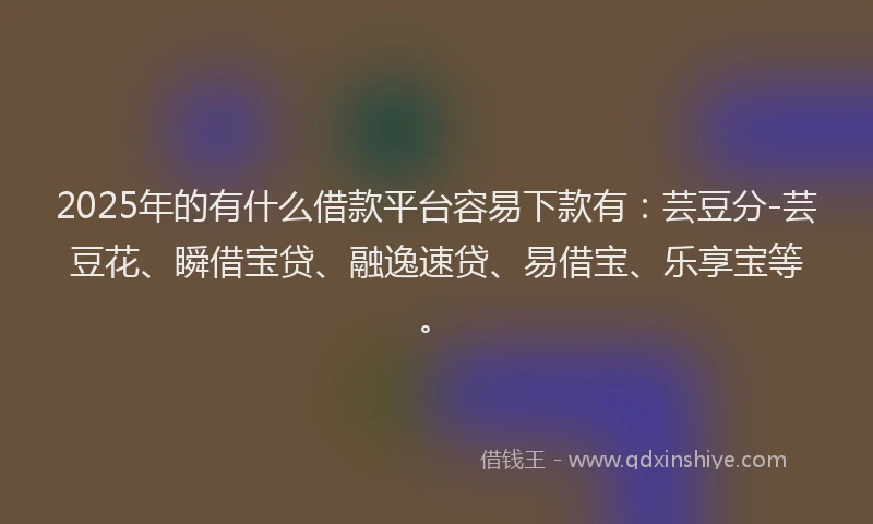 2025年的有什么借款平台容易下款有：芸豆分-芸豆花、瞬借宝贷、融逸速贷、易借宝、乐享宝等。