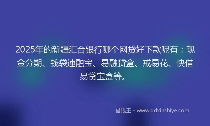 2025年的新疆汇合银行哪个网贷好下款呢有：现金分期、钱袋速融宝、易融贷盒、戒易花、快借易贷宝盒等。