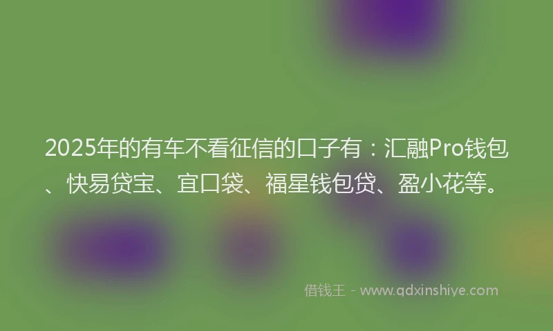 2025年的有车不看征信的口子有：汇融Pro钱包、快易贷宝、宜口袋、福星钱包贷、盈小花等。