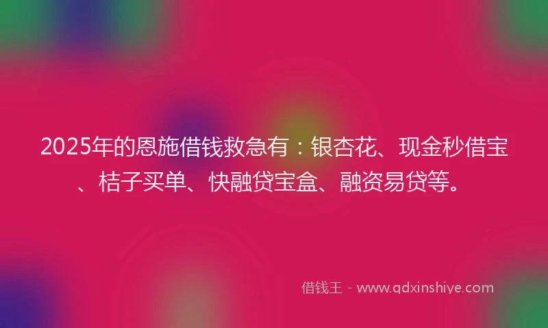 2025年的恩施借钱救急有：银杏花、现金秒借宝、桔子买单、快融贷宝盒、融资易贷等。