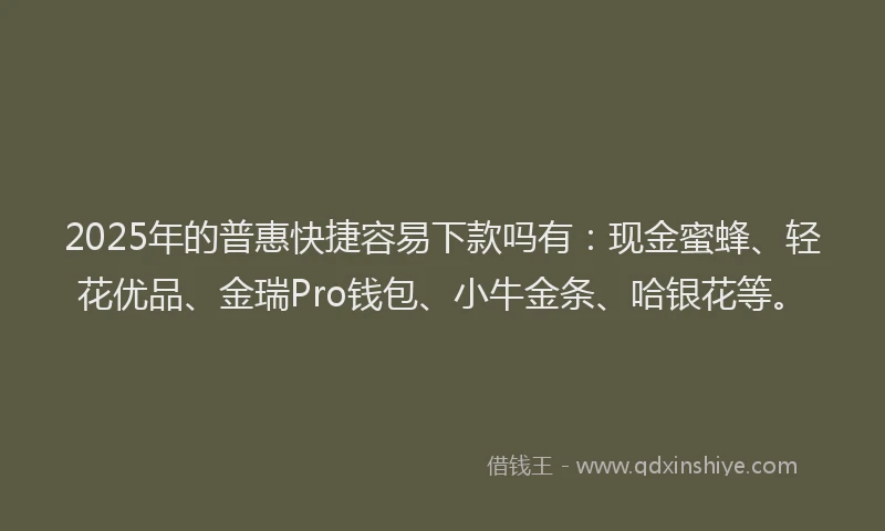 2025年的普惠快捷容易下款吗有：现金蜜蜂、轻花优品、金瑞Pro钱包、小牛金条、哈银花等。