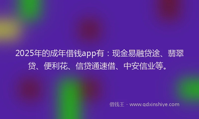 2025年的成年借钱app有：现金易融贷途、翡翠贷、便利花、信贷通速借、中安信业等。