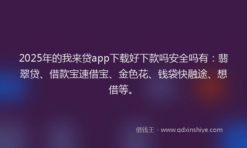 2025年的我来贷app下载好下款吗安全吗有：翡翠贷、借款宝速借宝、金色花、钱袋快融途、想借等。