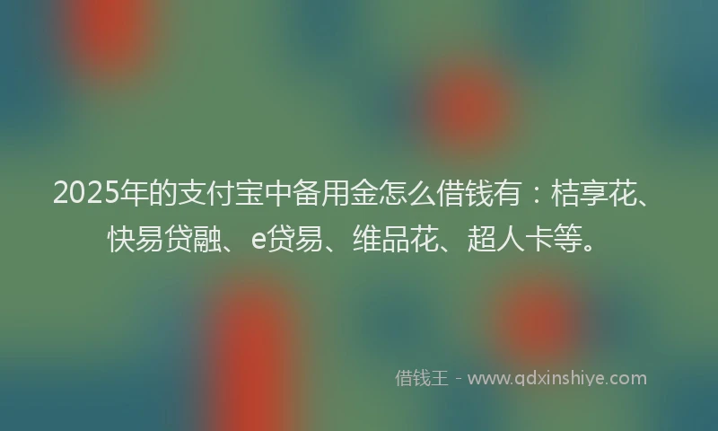 2025年的支付宝中备用金怎么借钱有：桔享花、快易贷融、e贷易、维品花、超人卡等。