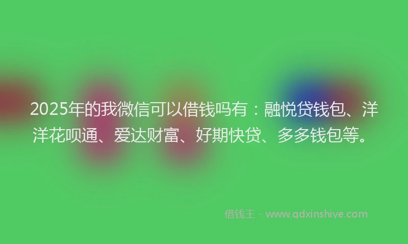 2025年的我微信可以借钱吗有：融悦贷钱包、洋洋花呗通、爱达财富、好期快贷、多多钱包等。