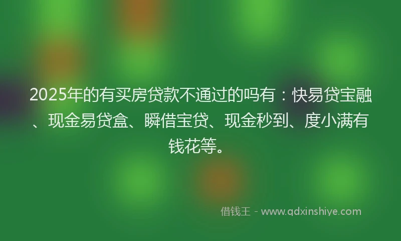 2025年的有买房贷款不通过的吗有：快易贷宝融、现金易贷盒、瞬借宝贷、现金秒到、度小满有钱花等。