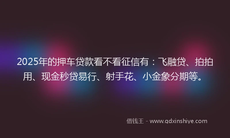 2025年的押车贷款看不看征信有：飞融贷、拍拍用、现金秒贷易行、射手花、小金象分期等。