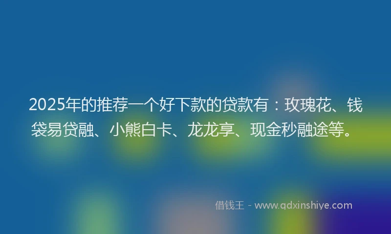 2025年的推荐一个好下款的贷款有：玫瑰花、钱袋易贷融、小熊白卡、龙龙享、现金秒融途等。