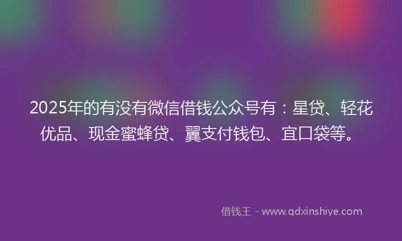2025年的有没有微信借钱公众号有：星贷、轻花优品、现金蜜蜂贷、翼支付钱包、宜口袋等。