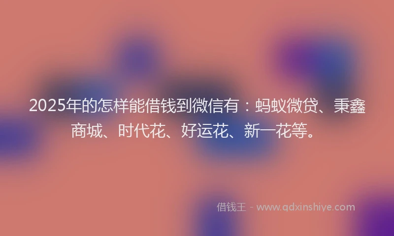 2025年的怎样能借钱到微信有：蚂蚁微贷、秉鑫商城、时代花、好运花、新一花等。