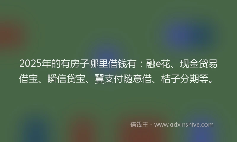 2025年的有房子哪里借钱有：融e花、现金贷易借宝、瞬信贷宝、翼支付随意借、桔子分期等。