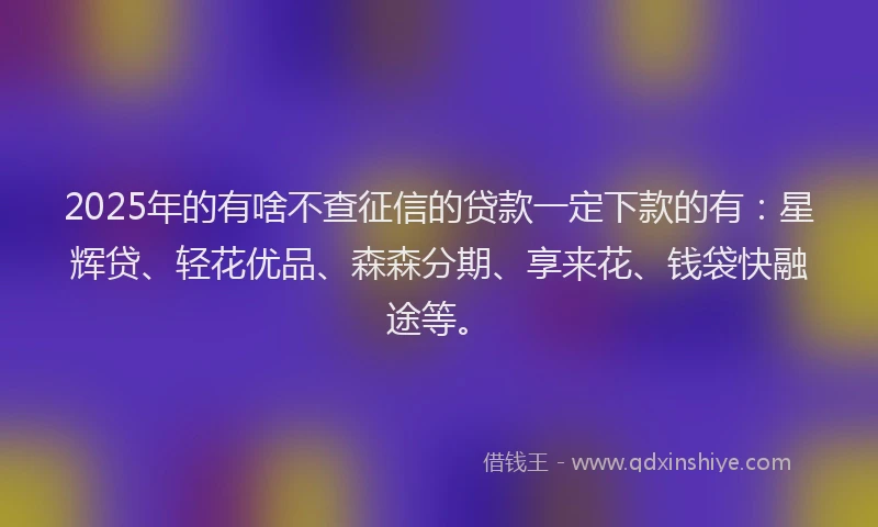 2025年的有啥不查征信的贷款一定下款的有：星辉贷、轻花优品、森森分期、享来花、钱袋快融途等。