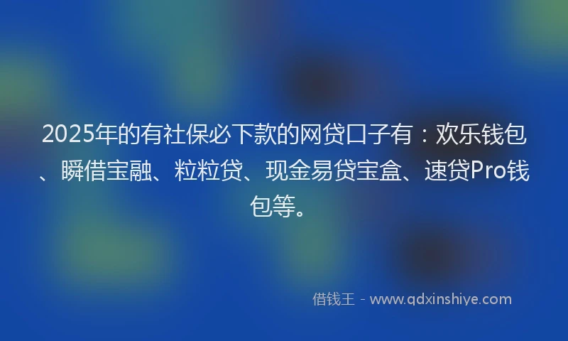 2025年的有社保必下款的网贷口子有：欢乐钱包、瞬借宝融、粒粒贷、现金易贷宝盒、速贷Pro钱包等。