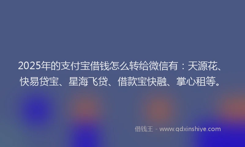 2025年的支付宝借钱怎么转给微信有：天源花、快易贷宝、星海飞贷、借款宝快融、掌心租等。