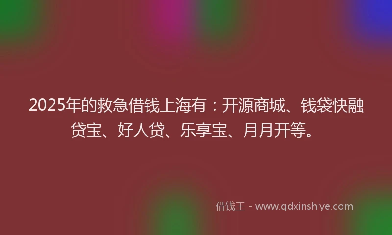 2025年的救急借钱上海有：开源商城、钱袋快融贷宝、好人贷、乐享宝、月月开等。
