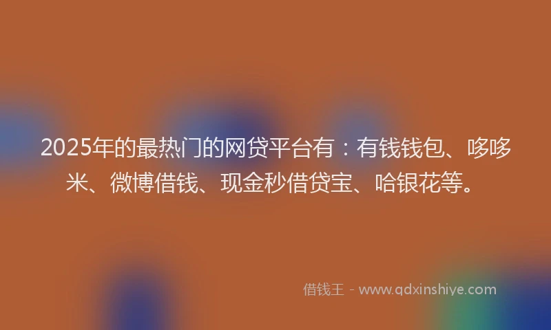 2025年的最热门的网贷平台有：有钱钱包、哆哆米、微博借钱、现金秒借贷宝、哈银花等。