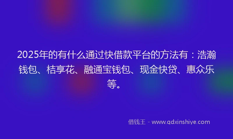 2025年的有什么通过快借款平台的方法有：浩瀚钱包、桔享花、融通宝钱包、现金快贷、惠众乐等。