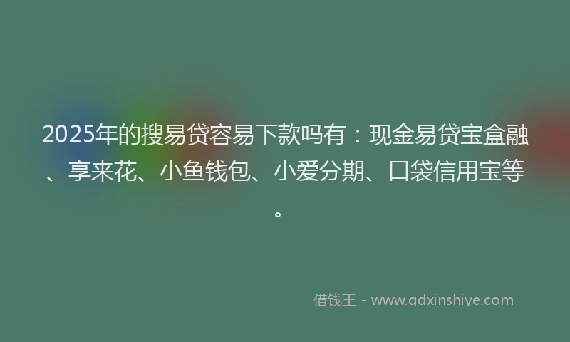 2025年的搜易贷容易下款吗有：现金易贷宝盒融、享来花、小鱼钱包、小爱分期、口袋信用宝等。