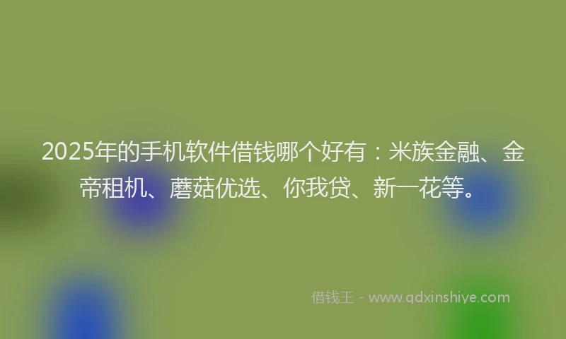 2025年的手机软件借钱哪个好有：米族金融、金帝租机、蘑菇优选、你我贷、新一花等。