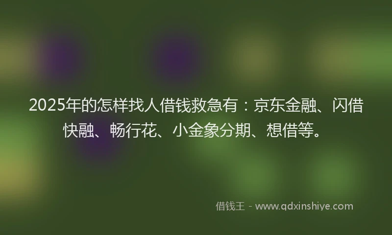 2025年的怎样找人借钱救急有：京东金融、闪借快融、畅行花、小金象分期、想借等。