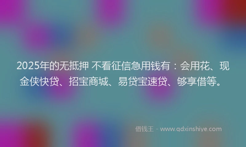 2025年的无抵押 不看征信急用钱有：会用花、现金侠快贷、招宝商城、易贷宝速贷、够享借等。