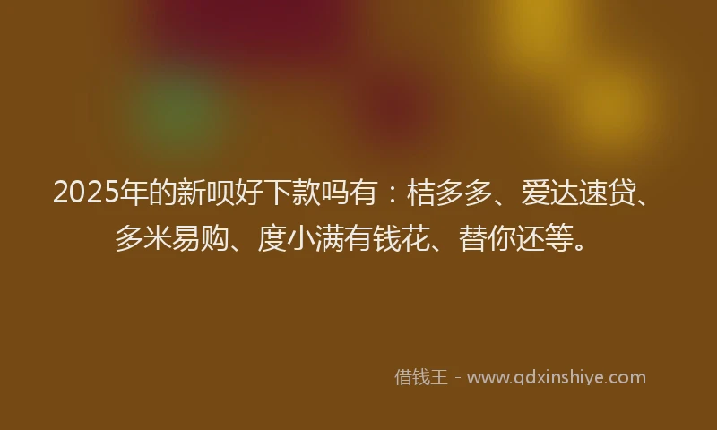 2025年的新呗好下款吗有：桔多多、爱达速贷、多米易购、度小满有钱花、替你还等。