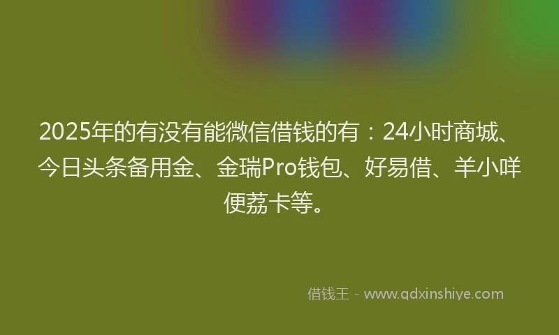 2025年的有没有能微信借钱的有：24小时商城、今日头条备用金、金瑞Pro钱包、好易借、羊小咩便荔卡等。