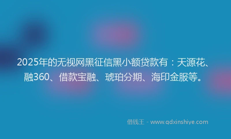 2025年的无视网黑征信黑小额贷款有：天源花、融360、借款宝融、琥珀分期、海印金服等。