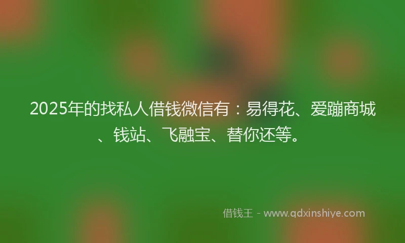 2025年的找私人借钱微信有：易得花、爱蹦商城、钱站、飞融宝、替你还等。