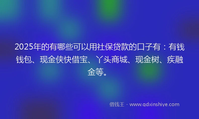 2025年的有哪些可以用社保贷款的口子有：有钱钱包、现金侠快借宝、丫头商城、现金树、疾融金等。