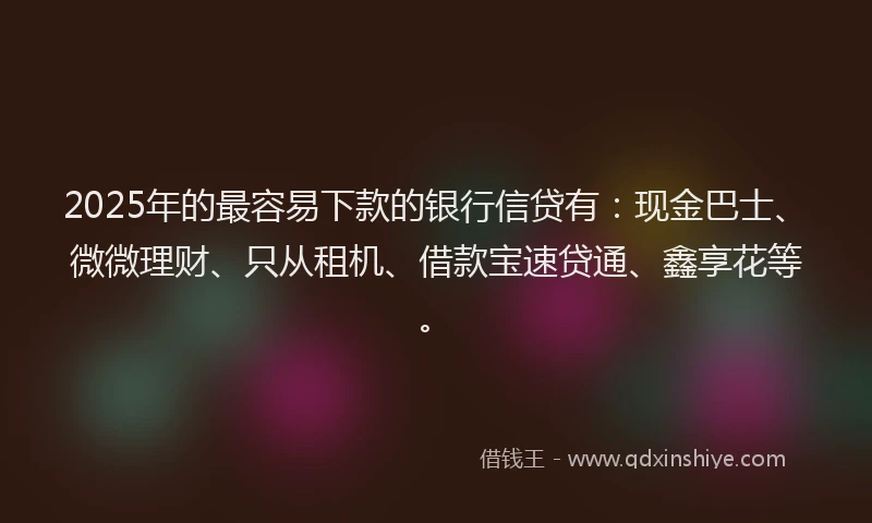 2025年的最容易下款的银行信贷有:现金巴士、微微理财、只从租机、借款宝速贷通、鑫享花等。