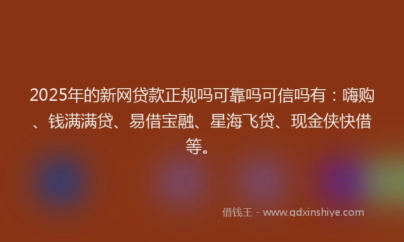 2025年的新网贷款正规吗可靠吗可信吗有：嗨购、钱满满贷、易借宝融、星海飞贷、现金侠快借等。