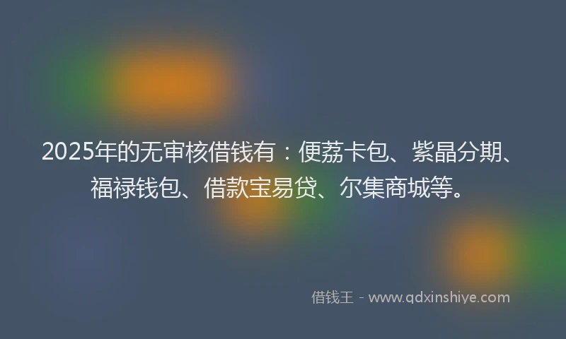 2025年的无审核借钱有：便荔卡包、紫晶分期、福禄钱包、借款宝易贷、尔集商城等。
