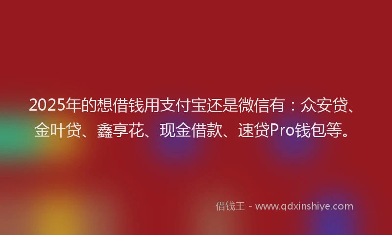 2025年的想借钱用支付宝还是微信有：众安贷、金叶贷、鑫享花、现金借款、速贷Pro钱包等。