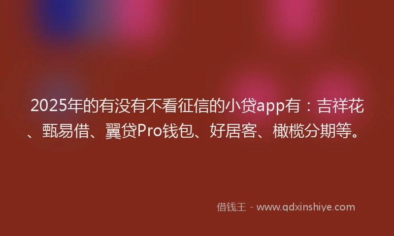 2025年的有没有不看征信的小贷app有：吉祥花、甄易借、翼贷Pro钱包、好居客、橄榄分期等。