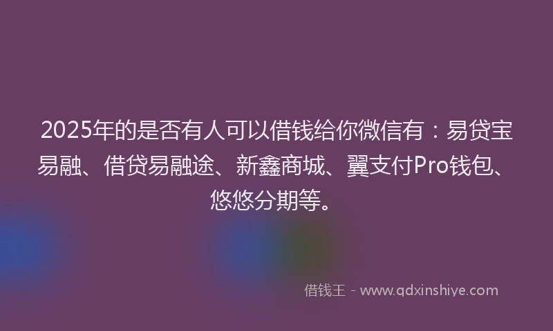 2025年的是否有人可以借钱给你微信有：易贷宝易融、借贷易融途、新鑫商城、翼支付Pro钱包、悠悠分期等。
