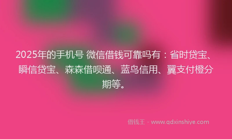2025年的手机号 微信借钱可靠吗有：省时贷宝、瞬信贷宝、森森借呗通、蓝鸟信用、翼支付橙分期等。