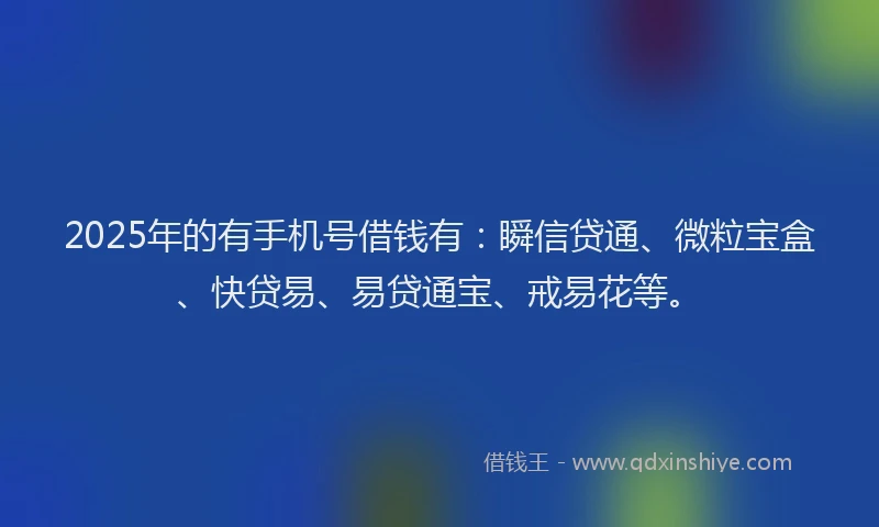 2025年的有手机号借钱有：瞬信贷通、微粒宝盒、快贷易、易贷通宝、戒易花等。
