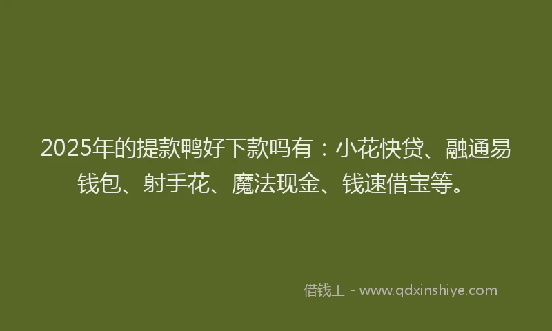 2025年的提款鸭好下款吗有：小花快贷、融通易钱包、射手花、魔法现金、钱速借宝等。