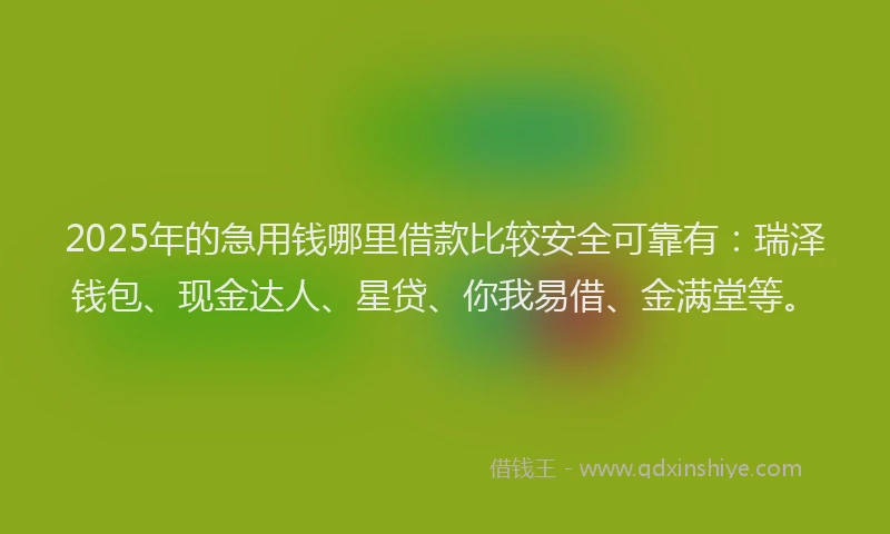 2025年的急用钱哪里借款比较安全可靠有：瑞泽钱包、现金达人、星贷、你我易借、金满堂等。