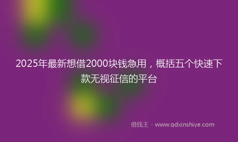 2025年最新想借2000块钱急用，概括五个快速下款无视征信的平台