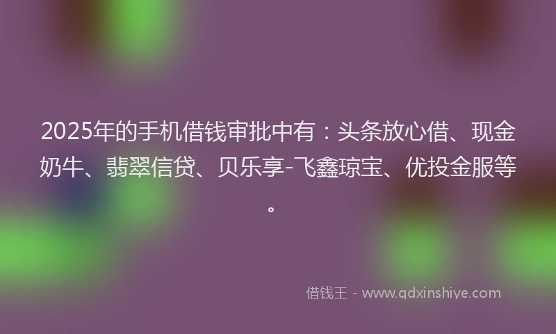 2025年的手机借钱审批中有：头条放心借、现金奶牛、翡翠信贷、贝乐享-飞鑫琼宝、优投金服等。