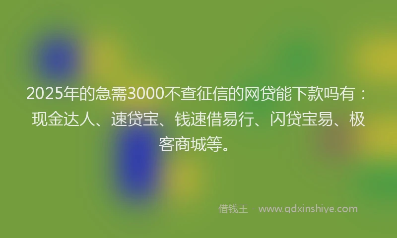 2025年的急需3000不查征信的网贷能下款吗有：现金达人、速贷宝、钱速借易行、闪贷宝易、极客商城等。