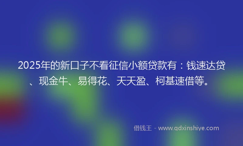 2025年的新口子不看征信小额贷款有：钱速达贷、现金牛、易得花、天天盈、柯基速借等。