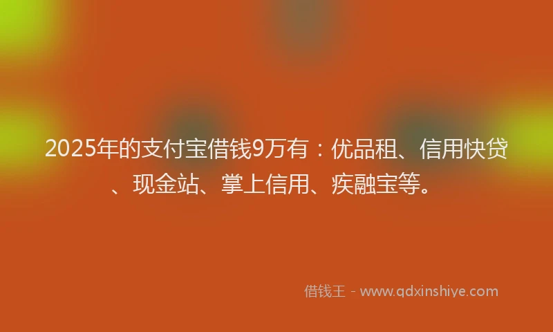 2025年的支付宝借钱9万有：优品租、信用快贷、现金站、掌上信用、疾融宝等。
