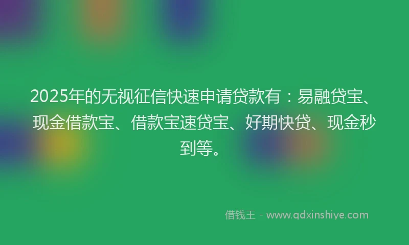 2025年的无视征信快速申请贷款有：易融贷宝、现金借款宝、借款宝速贷宝、好期快贷、现金秒到等。