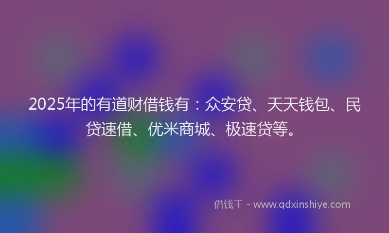 2025年的有道财借钱有：众安贷、天天钱包、民贷速借、优米商城、极速贷等。
