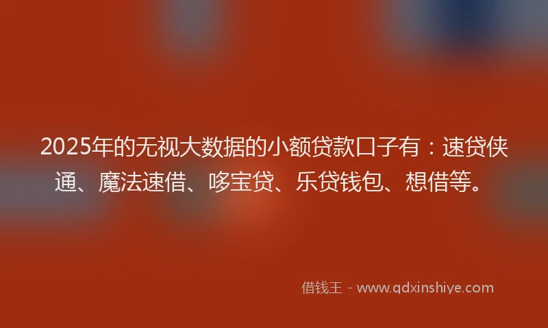2025年的无视大数据的小额贷款口子有：速贷侠通、魔法速借、哆宝贷、乐贷钱包、想借等。